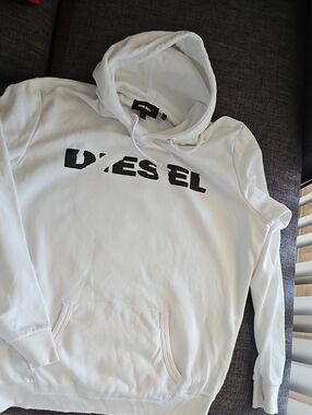 Diesel White Hoodie with Black Logo